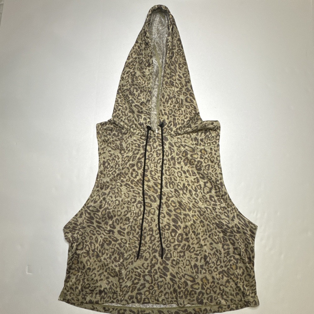 Hoodie Sleeveless Metallic Leopard Gold XL‎ Zyia Active Crop Drawstring Top